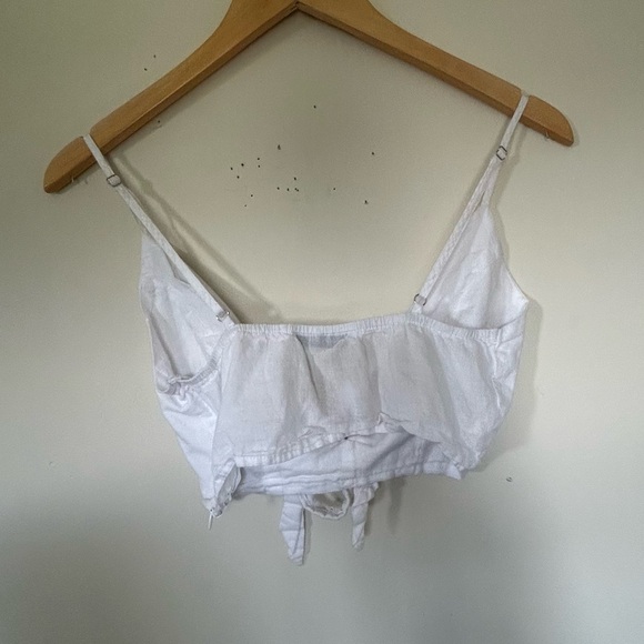 White Cottage Core Front Tie Crop Top White - Picture 9 of 13